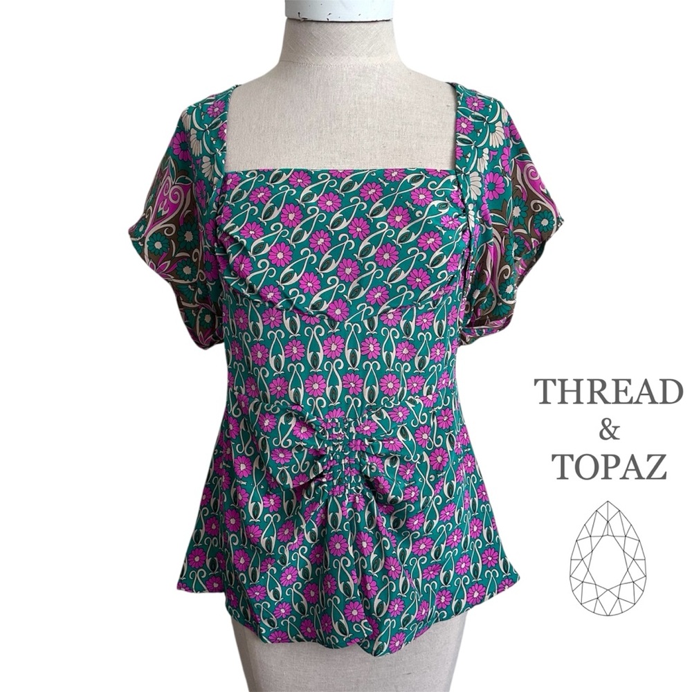 Silk Plenty Tracy Reece Pink & Green Floral Top 6